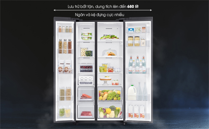 Tủ Lạnh Samsung 680 Lít SBS RS62R5001B4 mở rộng không gian lưu trữ